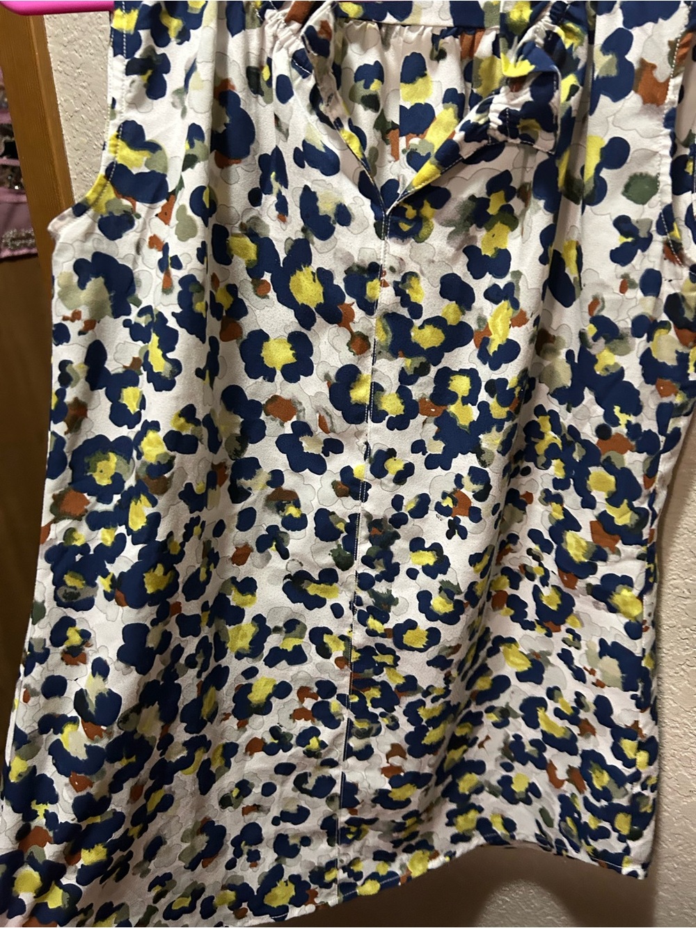 CAbi Sleeveless Ruffle Neck Blouse - White, Navy & Yellow - Picture 5 of 8